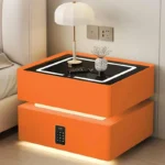 Intelligenter Nachttisch Orange mit Wireless Charging 15W, LED-Beleuchtung, Nachtlichtsensor, 2 Schubladen & Codeschloss – Bild 2
