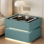 Intelligenter Nachttisch Grün mit Wireless Charging 15W, LED-Beleuchtung & 2 Schubladen – Modernes Glas- und Holzdesign – Bild 2